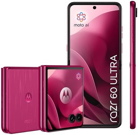 Motorola razr 60 Ultra Flip-Phone (6.96 Inch POLED Display/Robust 4.0 Inch Outdoor Display Thanks to Gorilla Glass Ceramic, Durable, Waterproof, 50 MP Camera with Moto-AI, 16/512 GB) Pantone Cabaret